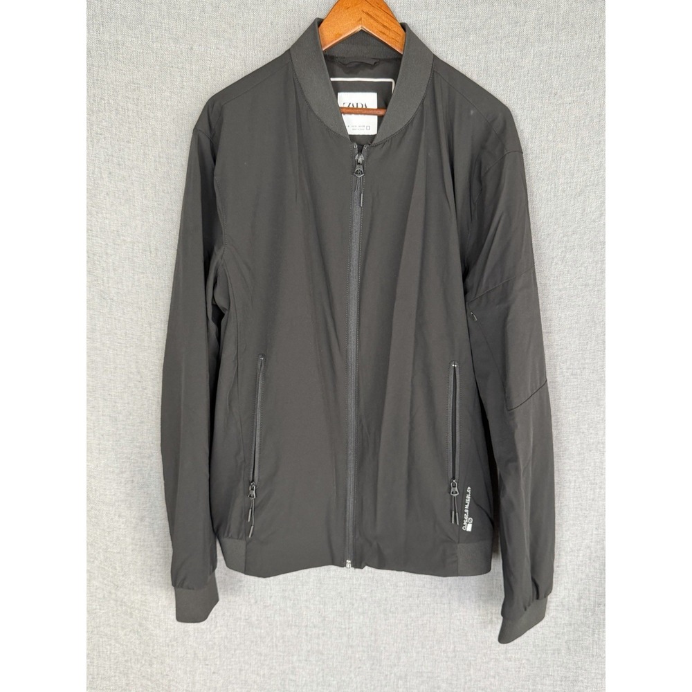 ZARA Mens Bomber Jacket Black Lightweight Zip Up Size Small Minimal Casual